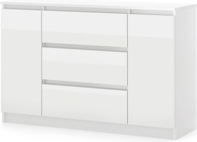 SIMPLE komoda 120 2D3S biały/biały połysk
