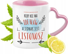 Postás bögre Rózsaszín, szív alakú füllel Kávé ajándék