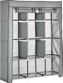 HOMCOM Szövet Szekrény, Ruhatartó Szekrény 8 Polccal, Összecsukható Szekrény Hálószobába, Aulába, Világosszürke, 125 x 43 x 162,5 cm | Aosom