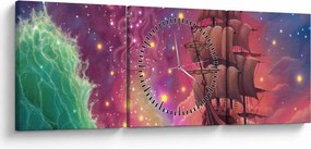 Kép - Hajó űr égbolttal (órával) (90x30 cm)