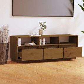 mézbarna tömör fenyőfa TV-szekrény 140x37x50 cm