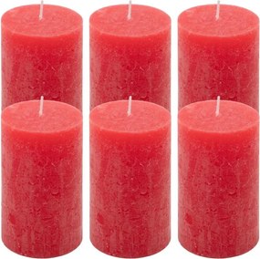 Rusztikus gyertya készlet 11,5 cm Ø 6,8 cm 6 db piros
