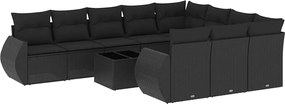 vidaXL 11 részes fekete polyrattan kerti ülőgarnitúra párnákkal