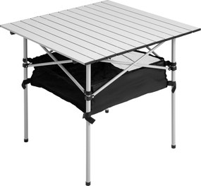 Outsunny Hordozható Összecsukható Camping Asztal Multifunkcionális Háló Tárolóval és Hordtáskával Kertre, Balkónra, Teraszra 70x70x69 cm Ezüst | Aosom
