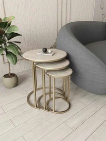 Milas üveg dohányzóasztal, arany-travertin, Ø47 cm