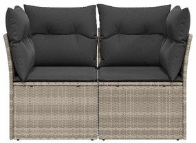 2 személyes világosszürke polyrattan kerti kanapé párnával