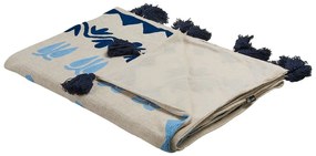 Bézs És Kék Pamut Takaró 130 x 180 cm BHIND Beliani