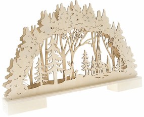 Karácsonyi fa LED dekoráció Szarvasok és templom,barna, 41 x 26 x 5 cm