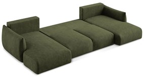 Zöld zsenília kinyitható sarokkanapé (U alakú) Leila – Makamii