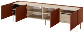 Desin 220 4D1SZ négyajtós TV-szekrény polccal - kerámia vörös / nagano-tölgy