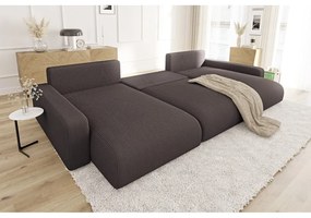 Barna kordbársony kinyitható tárolóhelyes sarokkanapé Sara – Ropez