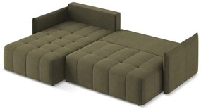 Khaki kinyitható-tárolóhelyes sarokkanapé (bal oldali-heverő résszel) Moku – Makamii