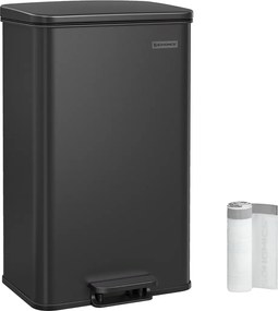 Konyhai szemeteskosár nagy, fedéllel, acél, fekete