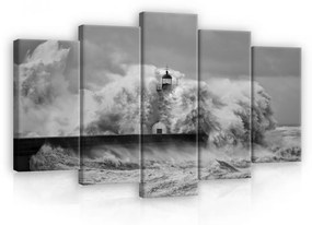Vászonkép 5 darabos, Viharos tenger fekete-fehérben 100x60 cm méretben