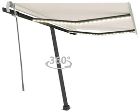 krémszínű kézzel kihúzható LED-es napellenző 300 x 250 cm