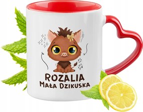 Piros bögre szív alakú füllel Rozáliának Ajándék