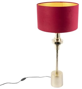 Art Deco asztali lámpa piros bársony árnyékolóval 35 cm - Diverso