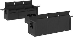 vidaXL 7 részes fekete polyrattan kerti ülőgarnitúra párnával