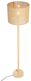 Vidéki állólámpa fa és lenvászon lámpabúrával természetes 32 cm - Mels