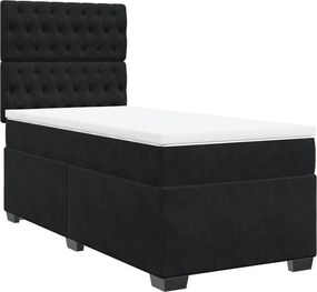 vidaXL fekete bársony rugós ágy matraccal 100 x 200 cm