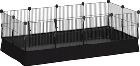 PawHut 12 részes fém kisállat kifutó, alakítható, vízálló bélés, 120 x 60 x 40 cm, fekete | Aosom