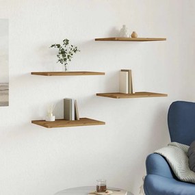 4 db kézműves tölgy színű szerelt fa könyvespolc 40x30x1,5 cm