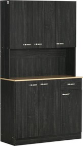 HOMCOM Modern Konyha Buffet Tároló Szekrény 6 Ajtóval 1 Fiókkal + Nagy Asztallap 101L x 39W x 180H cm Fekete Fa | Aosom