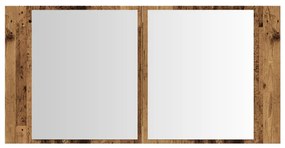 antik fa színű szerelt fa tükrösszekrény LED-del 90x12x45 cm
