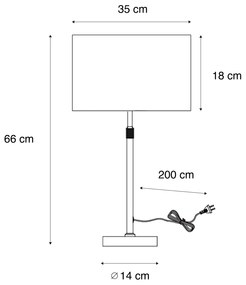 Asztali lámpa fekete ovális fehér lenvászon lámpabúrával 35 cm - Parte