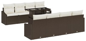 9 Darabos Kert Sofa Szett Párnákkal Barna Poli Rattan