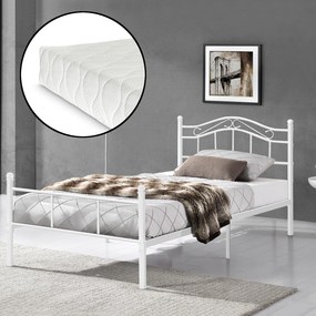 [en.casa] Egyszemélyes ágy Split hideghab matrac 120 x 200 cm fémkeretes vintage ágykeret design ágy fehér