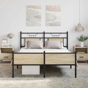 sonoma tölgy színű szerelt fa ágykeret matrac nélkül 137x190 cm