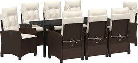 vidaXL Kert étkező szett párnával 9 pcs Barna polirattan