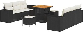 vidaXL Kerti Kanapé Szett párnával 9 pcs Fekete és Krém Poly Rattan