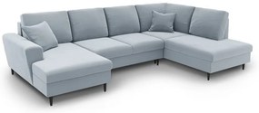 Világoskék bársony kinyitható tárolóhelyes sarokkanapé (jobb oldali-U alakú) Kyoto – Cosmopolitan Design