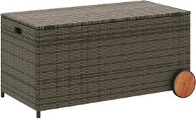 vidaXL szürke polyrattan kerti tárolóláda kerekekkel 190 L