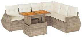 vidaXL 7 részes bézs polyrattan kerti ülőgarnitúra párnákkal