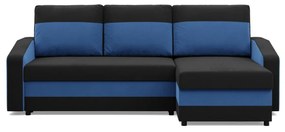 Hewlet sarokkanapé, 2 ágyneműtartóval, szövet anyag, univerzális oldal, bonell töltet, fekete - kék