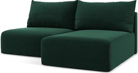 Sötétzöld bársony kinyitható-tárolóhelyes sarokkanapé (jobb oldali-heverő résszel) Kalena – Makamii