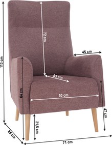 Füles fotel, fáradt rózsaszín/tölgy, SAMY