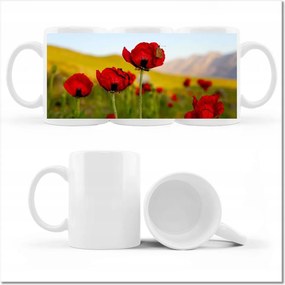 Fotó bögre Piros pipacs Virágok Hegyek