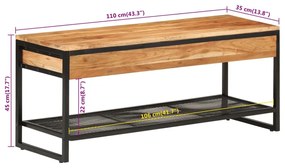 tömör akácfa és vas cipőpad 110 x 35 x 45 cm