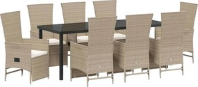vidaXL Kert étkező szett párnával 9 pcs Bézs polirattan