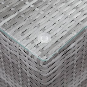 3 db szürke polyrattan kisasztal üveg asztallappal