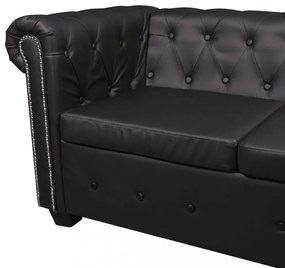 vidaXL 5 személyes fekete műbőr Chesterfield sarokkanapé