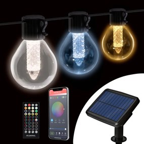LED Dimmelhető napelemes fényfüzér 15xLED/1,5W/3,7/5V 2200 mAh 9 m IP65 fekete + távirányító