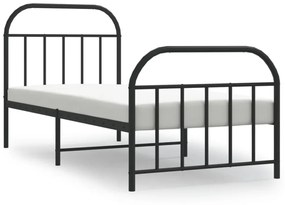 fekete fém ágykeret fej- és lábtámlával 90 x 190 cm
