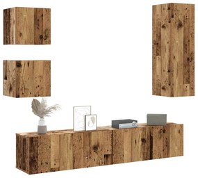 5 részes antik fa színű szerelt fa fali TV-szekrényszett