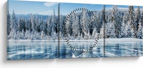 Kép a befagyott tóról és a havas fákról (órával) (90x30 cm)