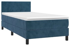 sötétkék bársony rugós és LED-es ágy matraccal 80 x 200 cm